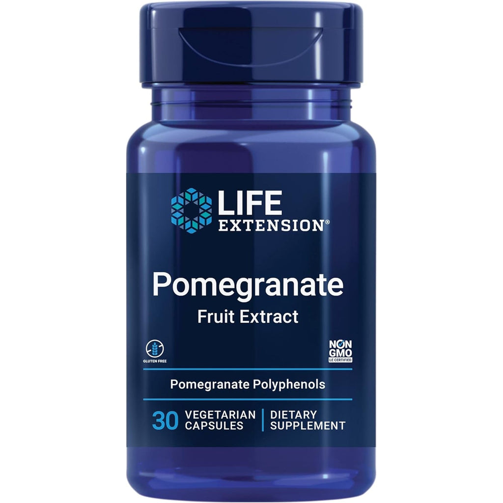 Life Extension Pomegranate Fruit Extract, 500 Mg, Antioxidant Polyphenols for Cardiovascular Health, Superfood, Gluten Free, Non-Gmo, Vegetarian, 30 Capsules