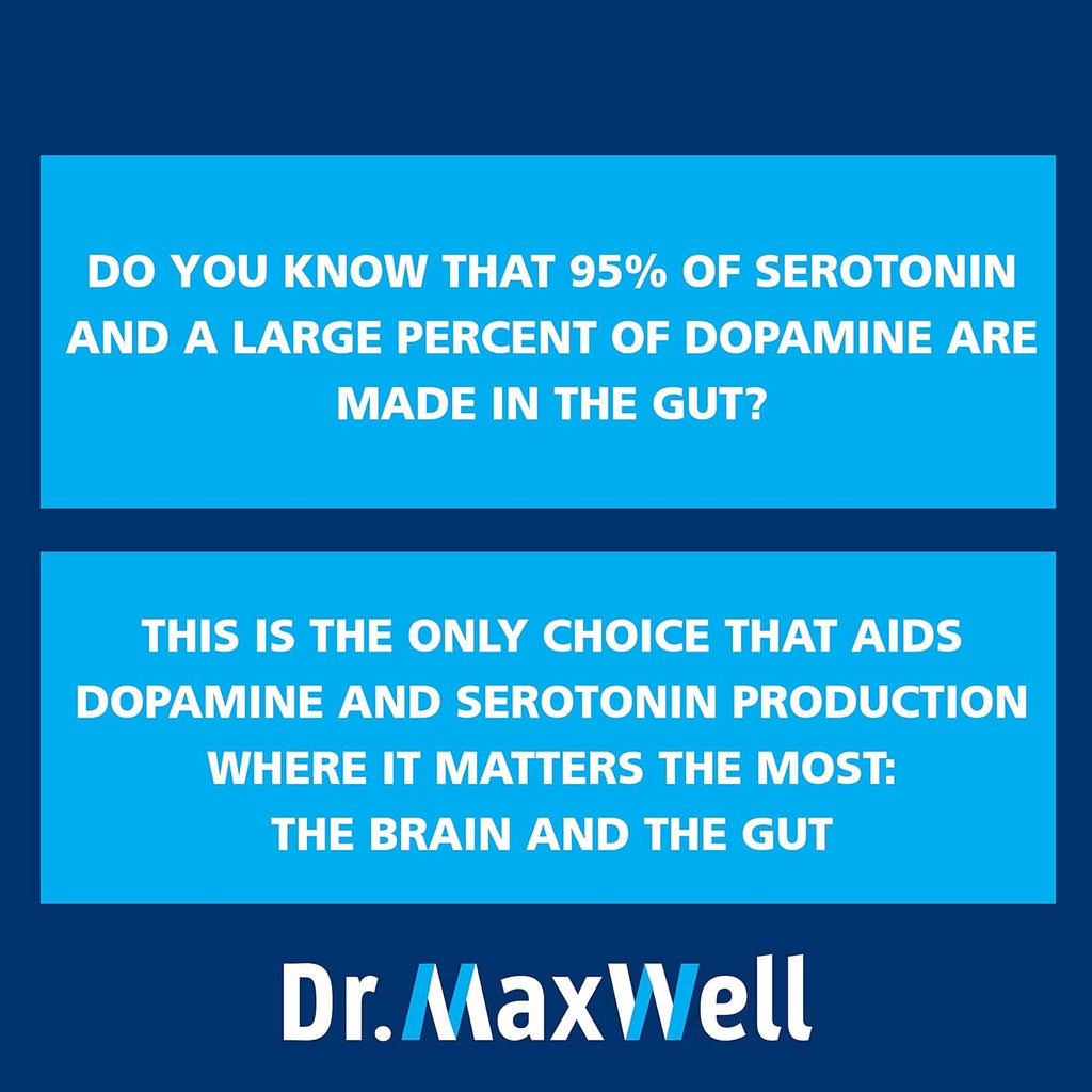 Dr. Maxwell Serotonin and Dopamine Supplements with Mood Probiotic, 5In1 Support for (1) Dopamine (2) Serotonin (3) Mood (4) Relaxation (5) Focus & Brain, 60 Capsules