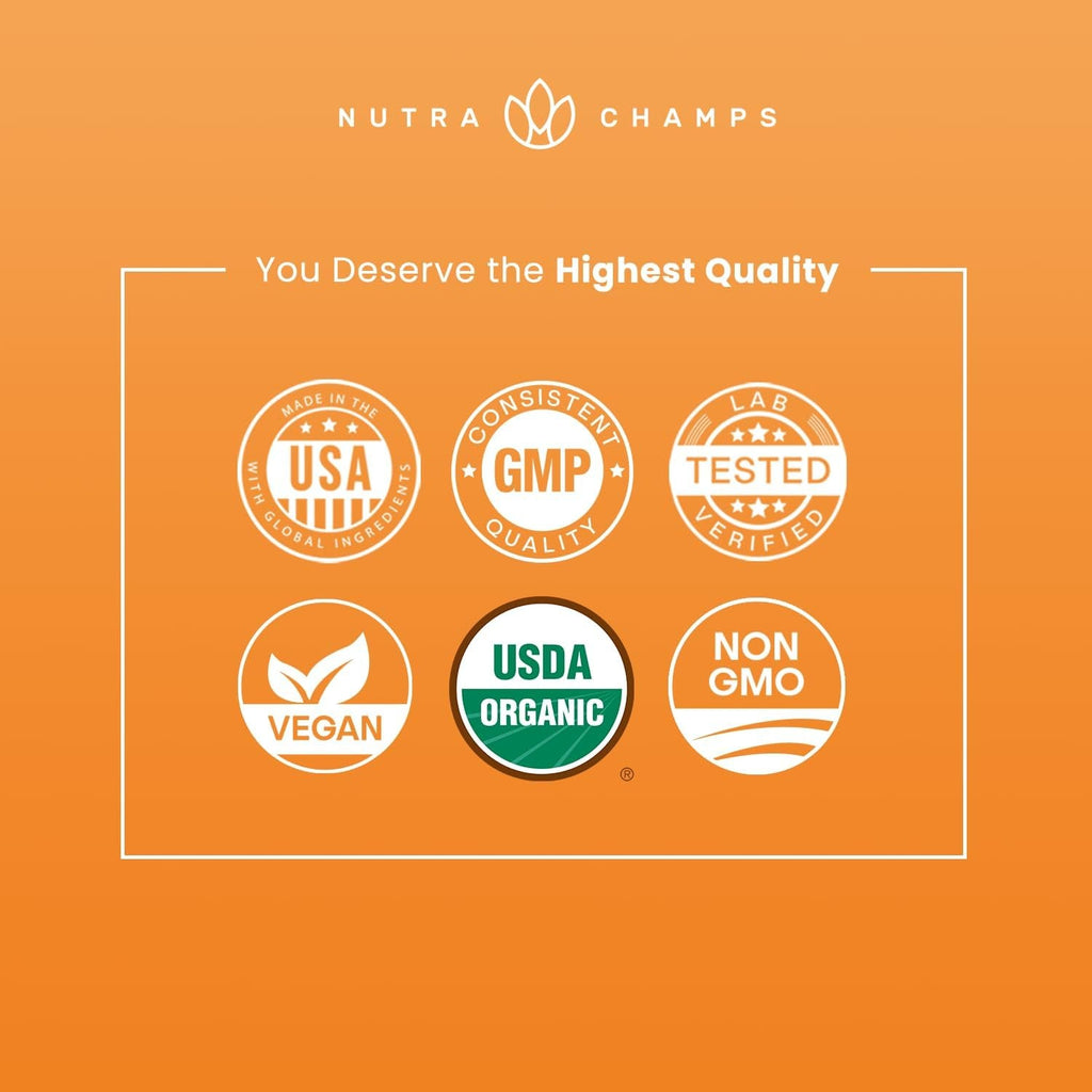 Nutrachamps USDA Organic Maca Root Capsules for Women & Men, 2100Mg, 180 Capsules, Black, Red & Yellow, Peruvian Maca Peruana, Extra Strength Pure Premium Gelatinized Root Powder Supplement