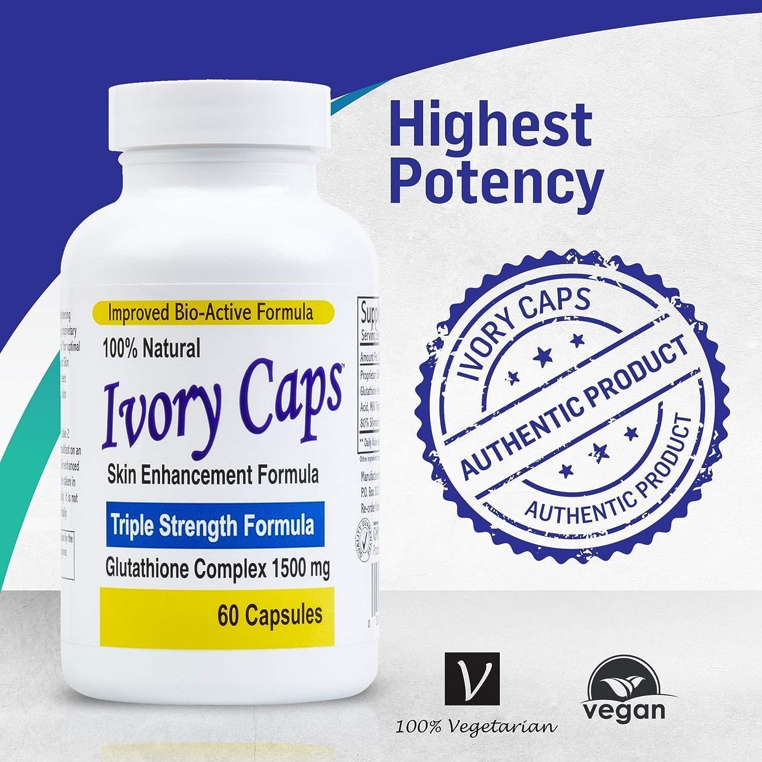 Ivory Caps - Maximum Potency Glutathione 1500"Skin Whitening" Complex **Sale REG. $49.99 - Now $29.99 - Free Shipping
