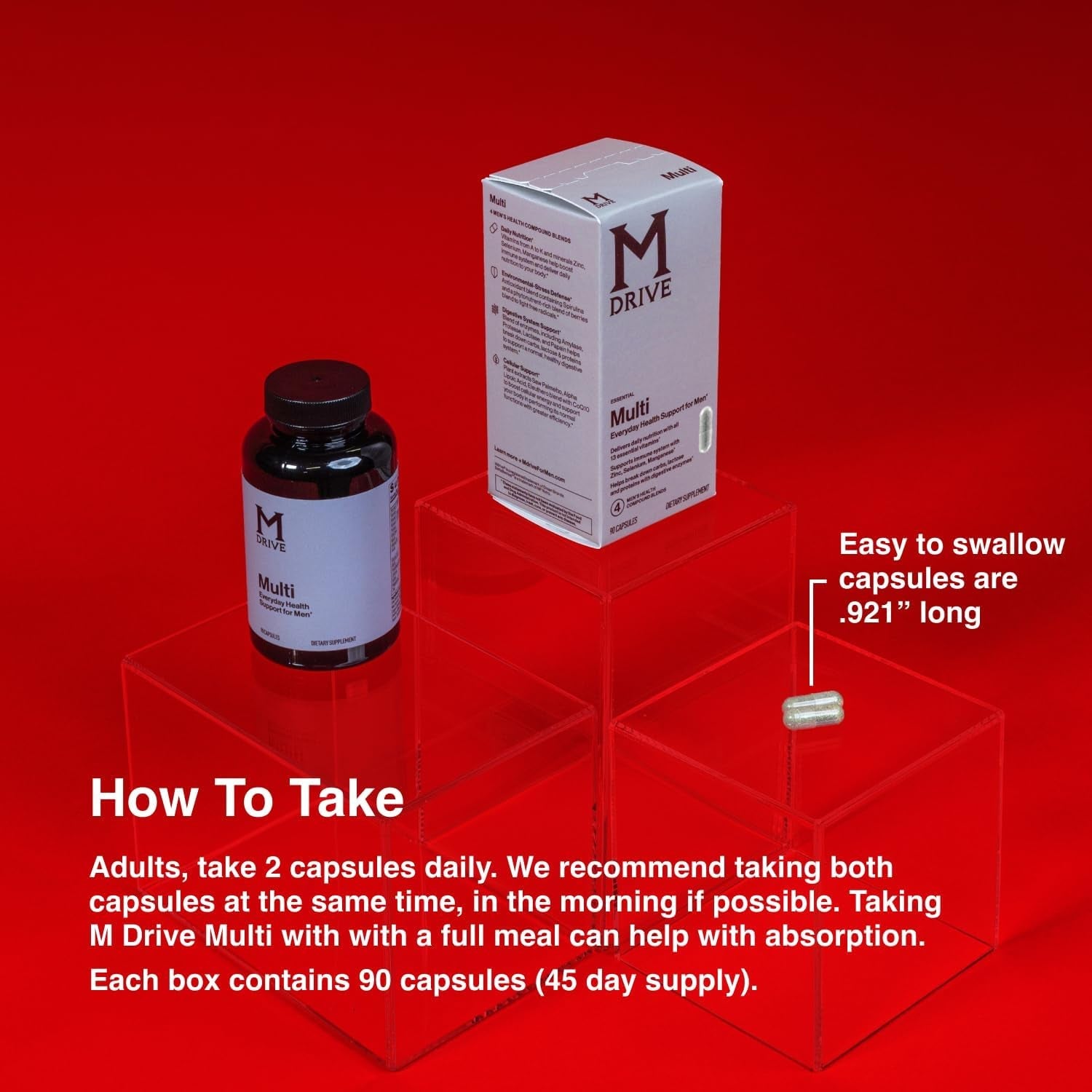 Mdrive Multivitamin for Men, Daily Multivitamin - Immune Health Support from Zinc, Selenium, Manganese & Vitamin D, Enzymes for Digestive Support, Coq10 for Energy and Vitamin K2, 90 Capsules