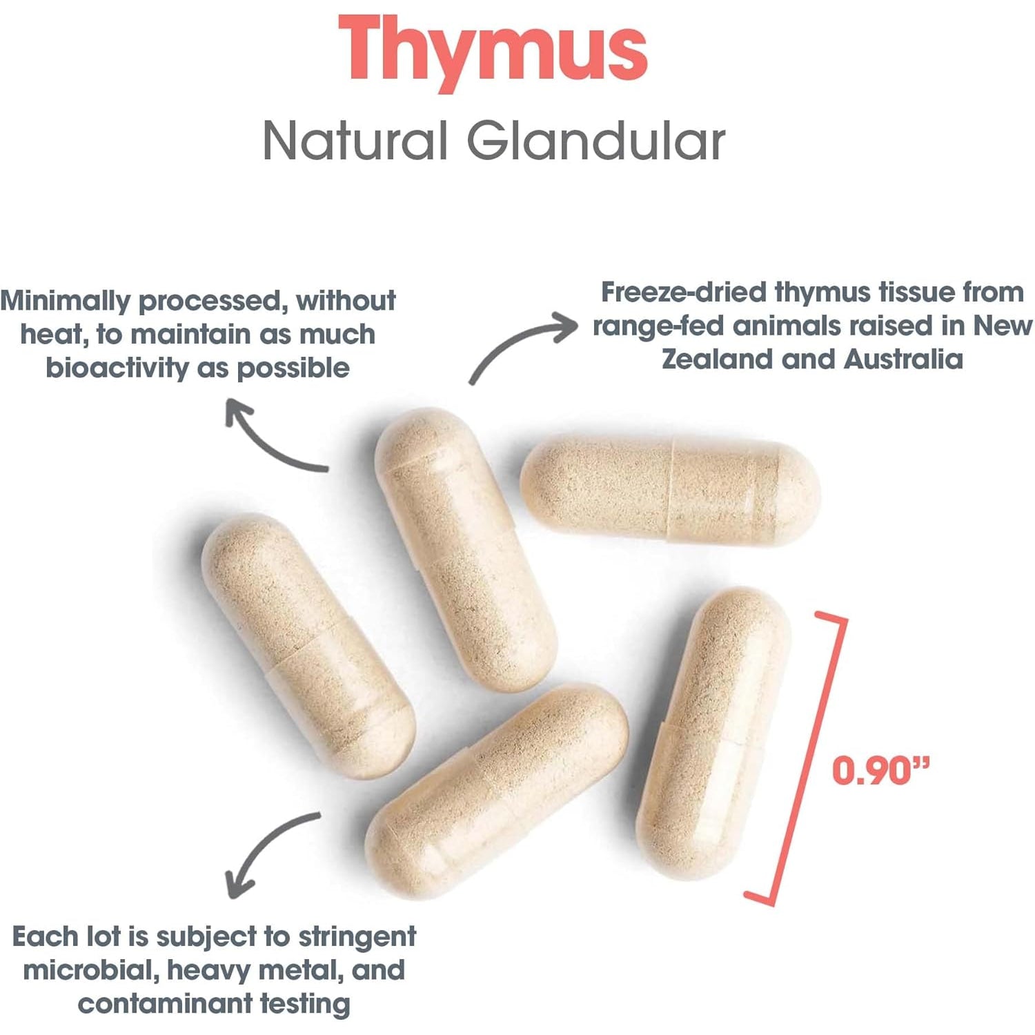 Allergy Research Group Thymus Supplement - Thymus Tissue, Glandular Extract, 1000Mg Raw Thymus Glandular, Ovine, Lyophilized, Hypoallergenic - 75 Count
