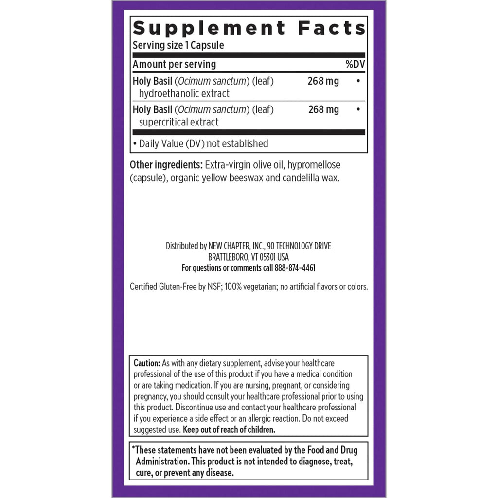 New Chapter Stress Relief Supplement - Holy Basil Force with Supercritical Holy Basil for Stress Support + Immune Support + Non-Gmo Ingredients - Vegetarian Capsules, 120 Count