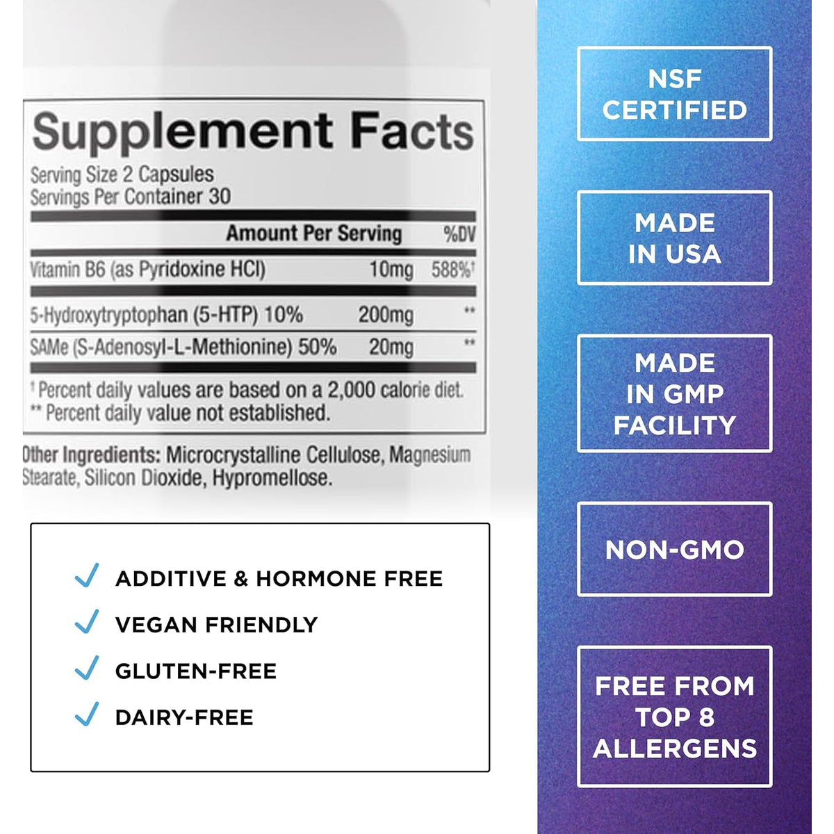 DR. EMIL NUTRITION 200 MG 5-HTP plus with Sam-E to Maintain Normal Healthy Sleep and Create a Sense of Wellbeing - 5HTP Supplement with Vitamin B6-60 Vegan Capsules, 30 Servings