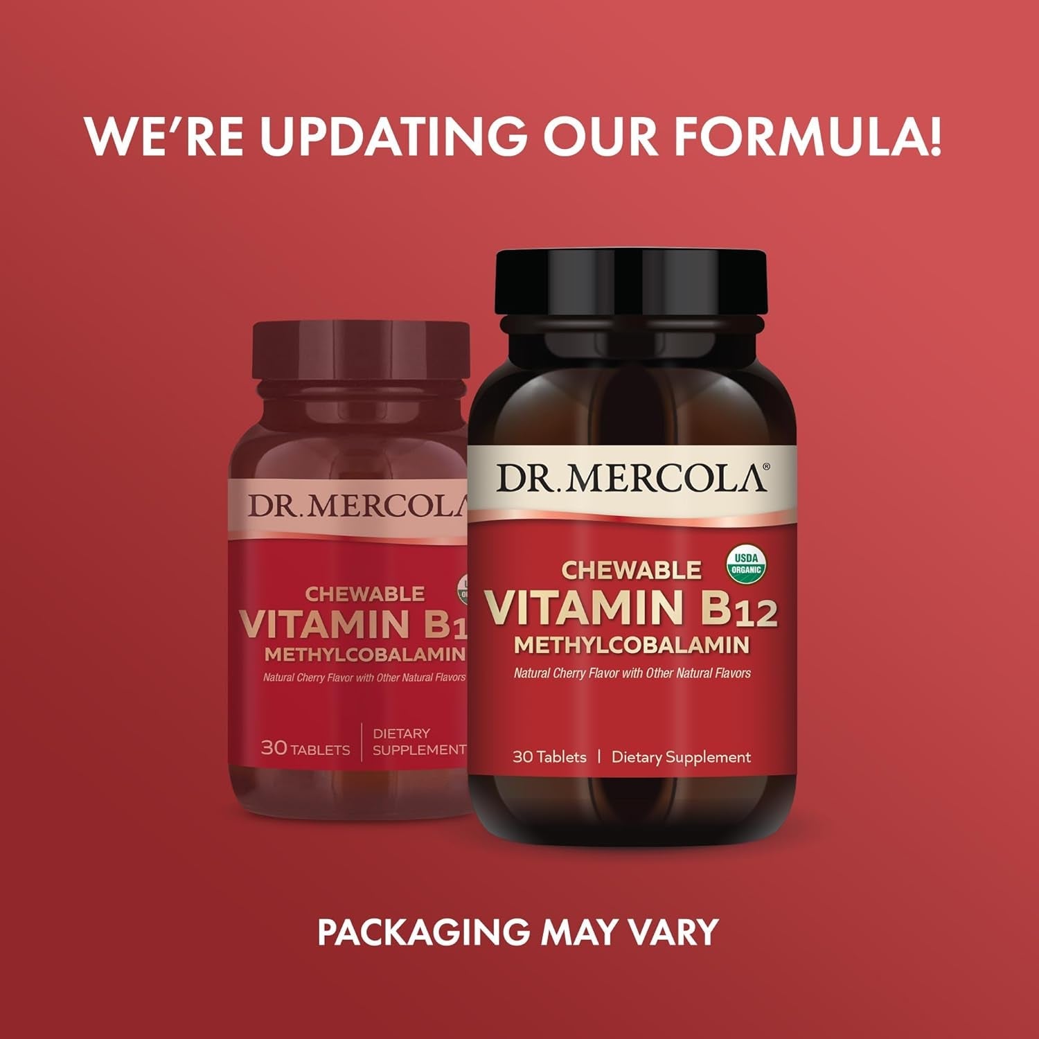 Dr. Mercola Organic Chewable Vitamin B12 Dietary Supplements, 30 Servings (30 Tablets), Natural Cherry Flavor with Other Natural Flavors, Non GMO, Gluten Free, Soy Free, USDA Organic