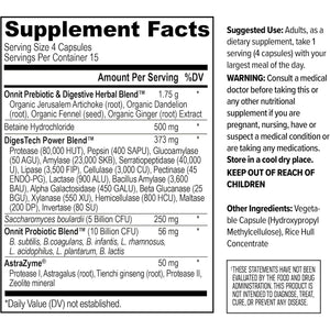 ONNIT Total Gut Health Daily Digestive Support, IGEN™ Non-Gmo Tested Digestion Supplement for Women and Men with 7 Strains of Probiotics, Prebiotics, Enzymes and Betaine HCL, 60 Count