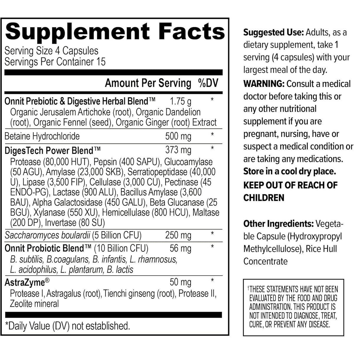ONNIT Total Gut Health Daily Digestive Support, IGEN™ Non-Gmo Tested Digestion Supplement for Women and Men with 7 Strains of Probiotics, Prebiotics, Enzymes and Betaine HCL, 60 Count