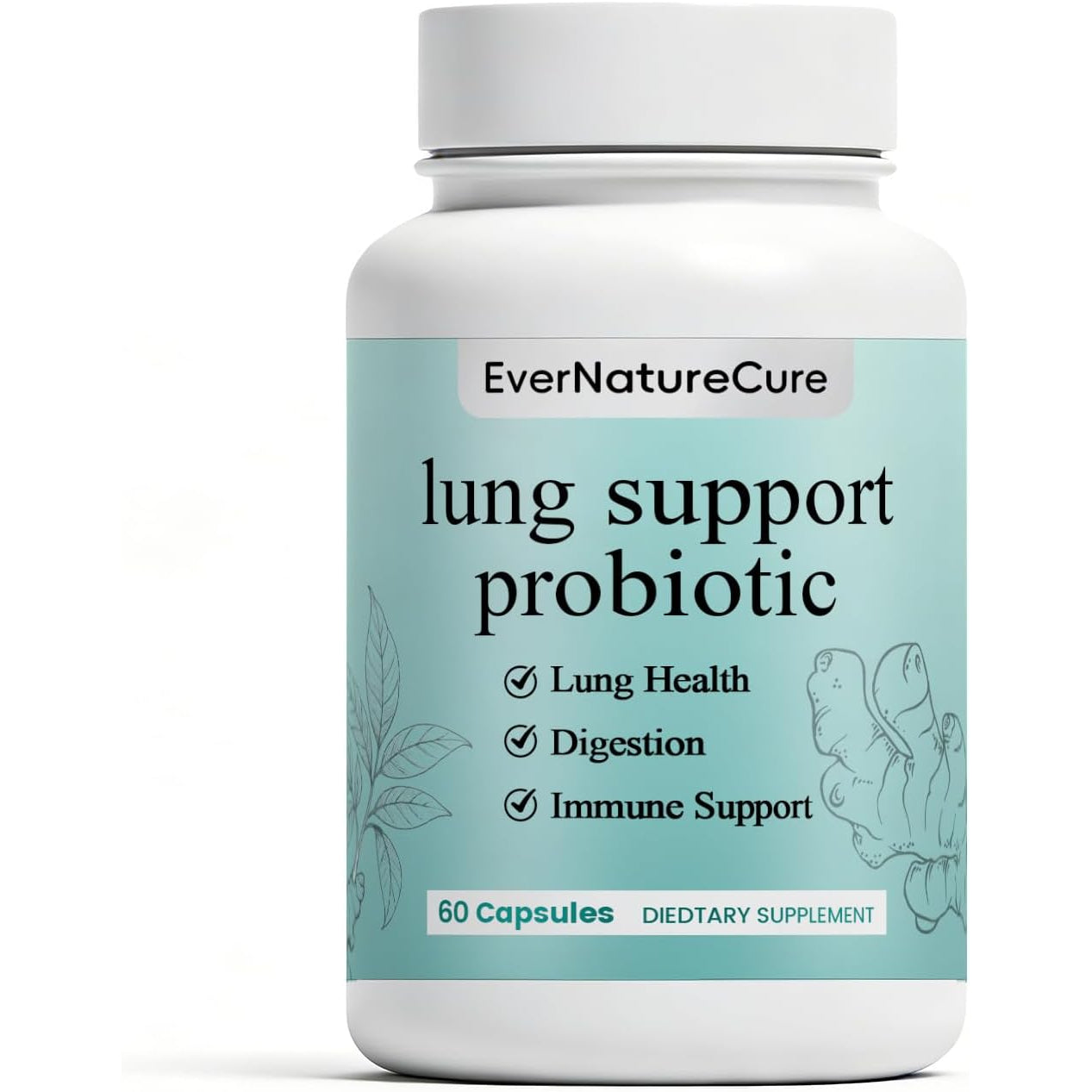 Evernaturecure Lung Support Probiotics, Ever Nature Cure Respiratory & Immune Support Supplement, with Vasaka Leaf & Turmeric Root Extract, 60 Capsules