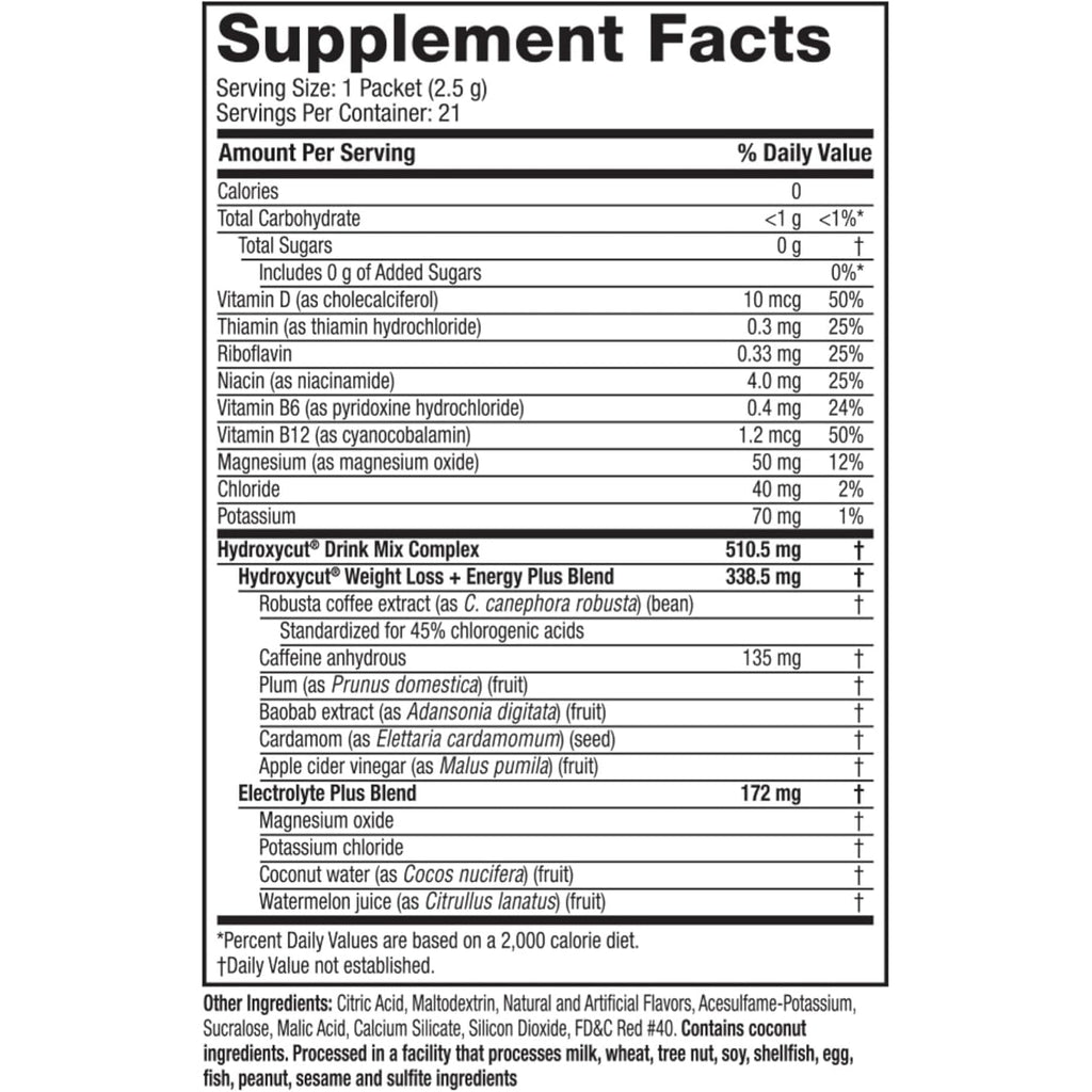 Hydroxycut Drink Mix - Advanced Result - Metabolism & Energy Support - C. Canephora Robusta Extract, 135 Mg Caffeine & B Vitamins - for Men & Women - Wildberry Blast - 21 Stick Packs