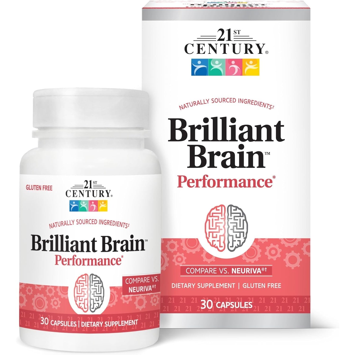 21St Century Brilliant Brain Performance Capsules, (30 Count), Cognitive Health Support, Contains Plant-Sourced Phosphatidylserine & Nootropic Coffee Fruit Extract, Decaf & Gluten Free