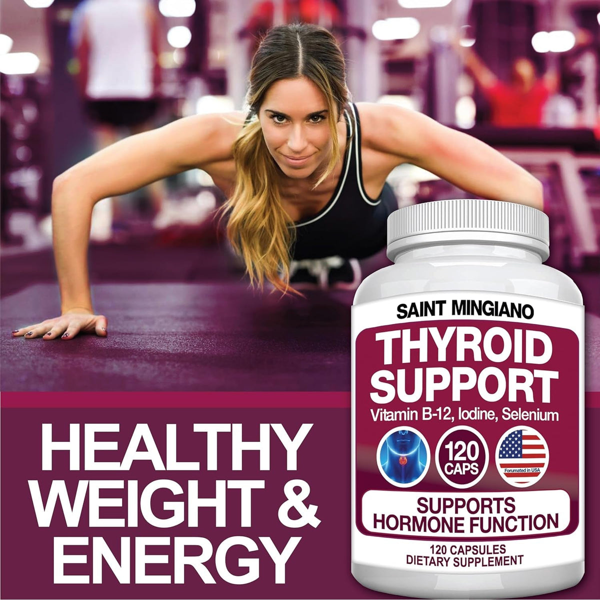 Thyroid Support Supplement with Iodine |120 Capsules to Help Body Mass & Improve Energy, Cardiovascular, Energy & Focus Formula | 14 Natural Vitamins