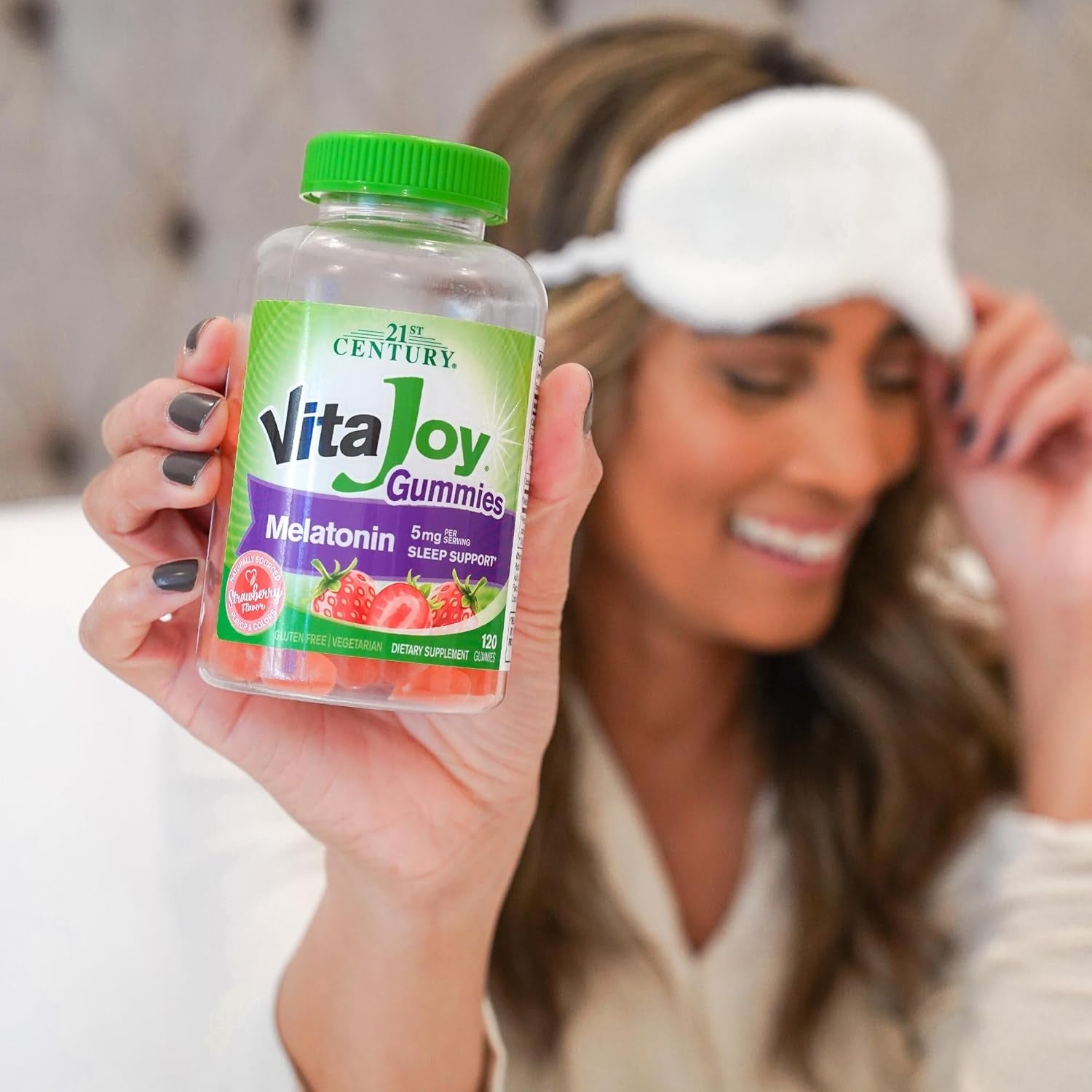 21St Century Vitajoy Melatonin 5Mg Gummies (120 Count), Strawberry Flavor Chewable Sleep Aid for Adults, Promotes Relaxation and Restful Sleep, Non-Habit Forming, Gluten-Free
