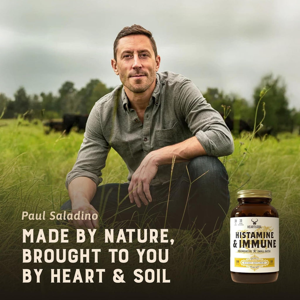 HEART & SOIL – 100% Grass Fed & Finished Histamine & Immune Support Supplement from Regenerative Cattle with Thymus, Lung, Spleen, Liver, & Kidney – Immune Defense – Glass Bottle – 180 Capsules