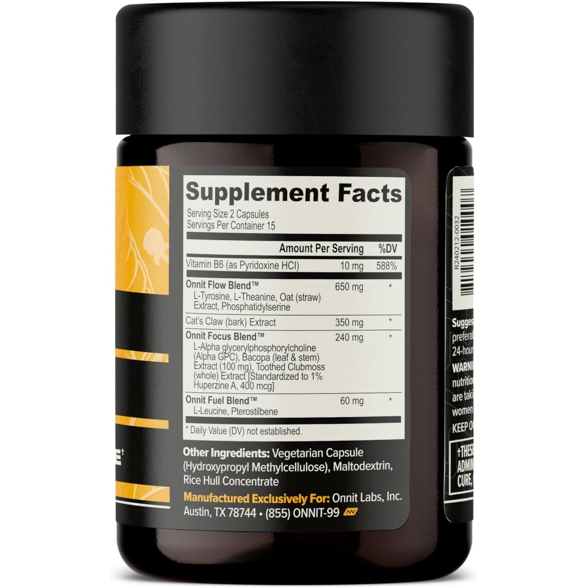 ONNIT Alpha Brain Nootropic Brain Supplement for Focus, Memory, Mental Clarity, Cognitive Support with L-Theanine and Vitamin B6, 30 Count Capsules