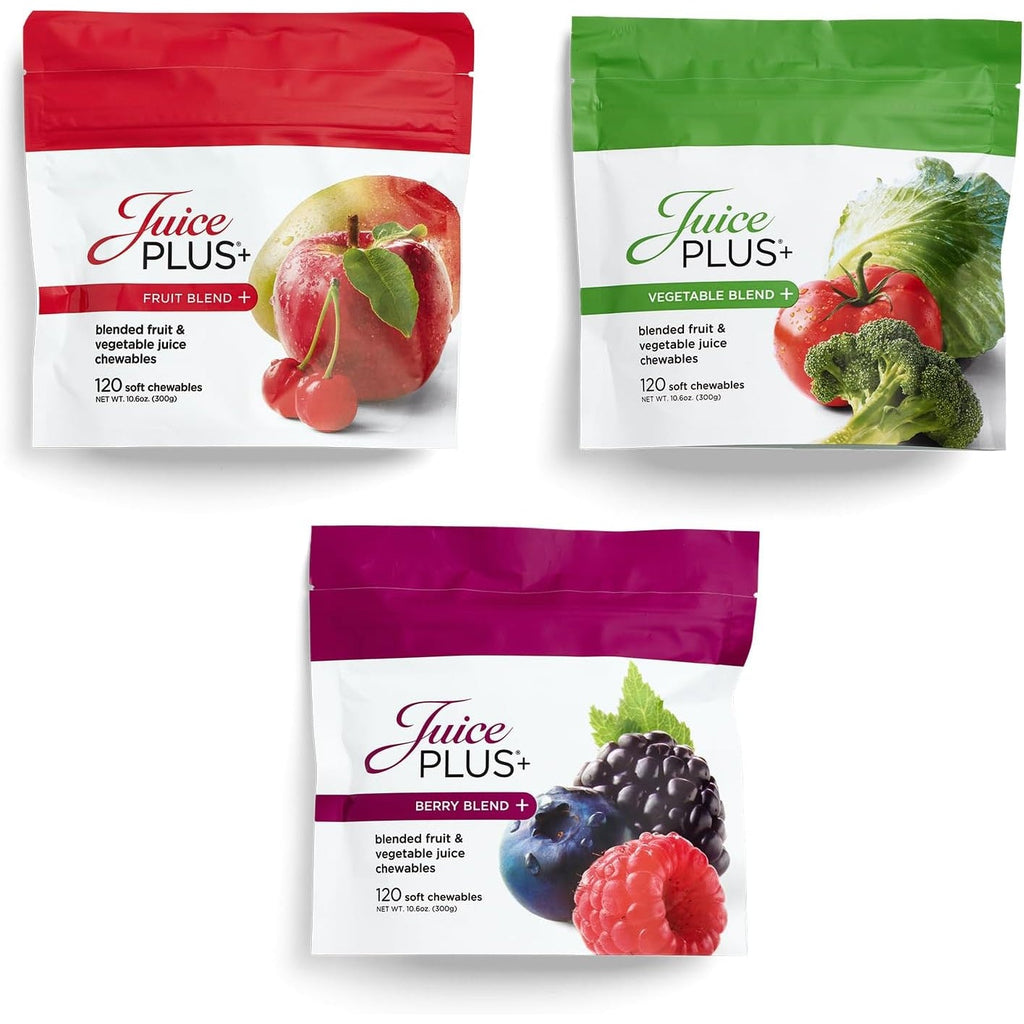 Juice Plus+ Fruit, Vegetable & Berry Blend Soft Chews (Chewables) - 30 Plant-Based Ingredients! Vegan Gummies for Kids & Adults - Gluten-Free, Non-Gmo, No HFCS - Prepacked 3 Pouches (30 Chews Each)