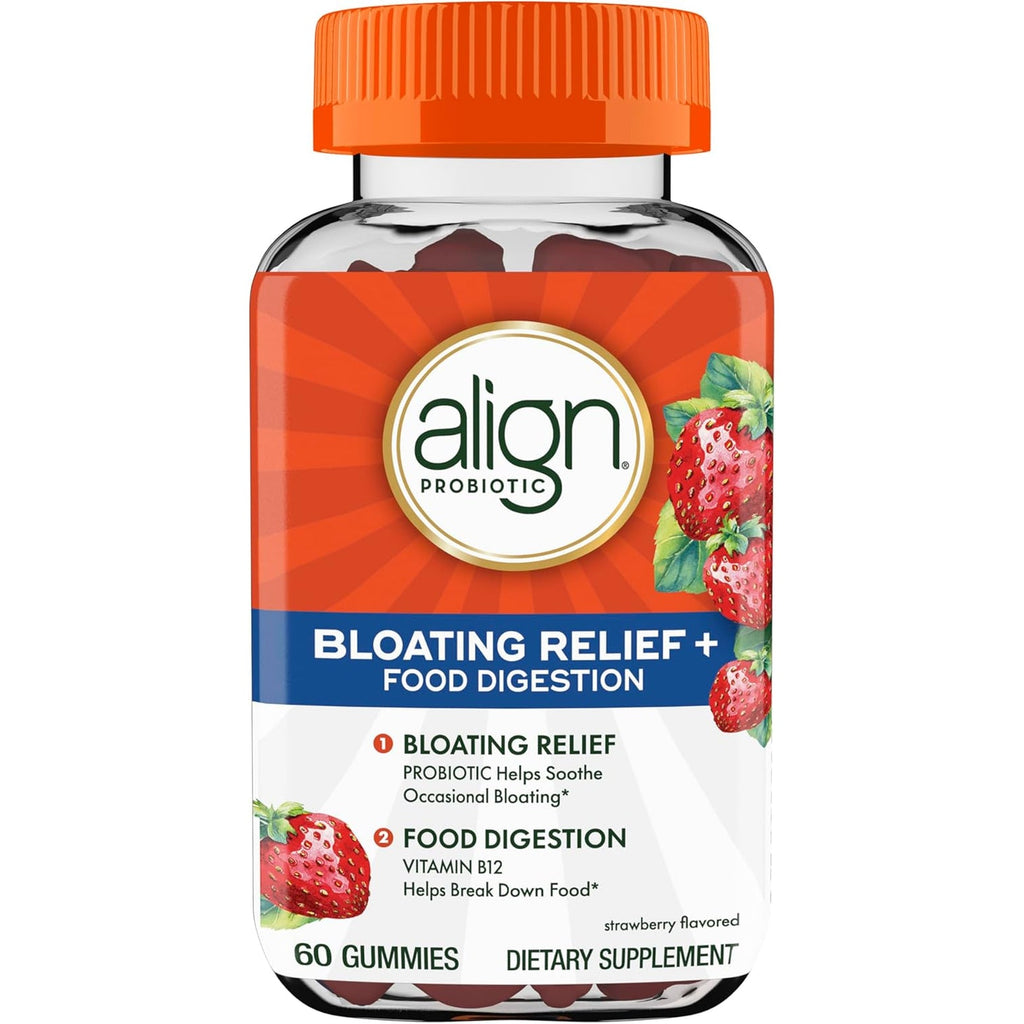 Align Probiotic, Bloating Relief + Food Digestion, Probiotics for Women and Men, Probiotic Helps Soothe Occasional Bloating*, with Vitamin B12 to Help Break down Food into Cellular Energy*,60 Gummies