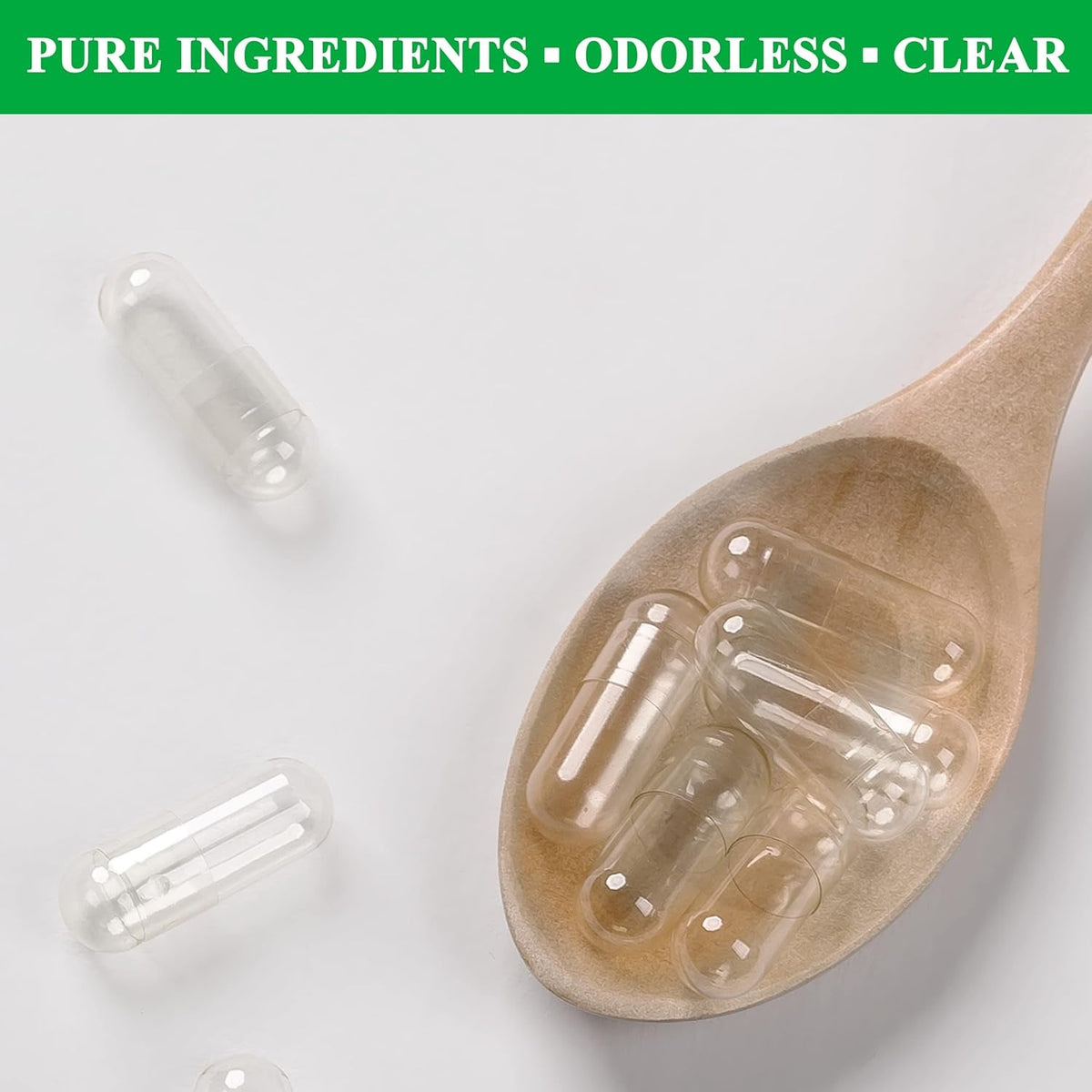 Wananfu Size 1 Empty Capsules Vegetarian (100 Count) Bundle with Micro Lab Spoon, Clear Fillable Veggie Pill Capsules Size 1 for Making Your Own Supplements