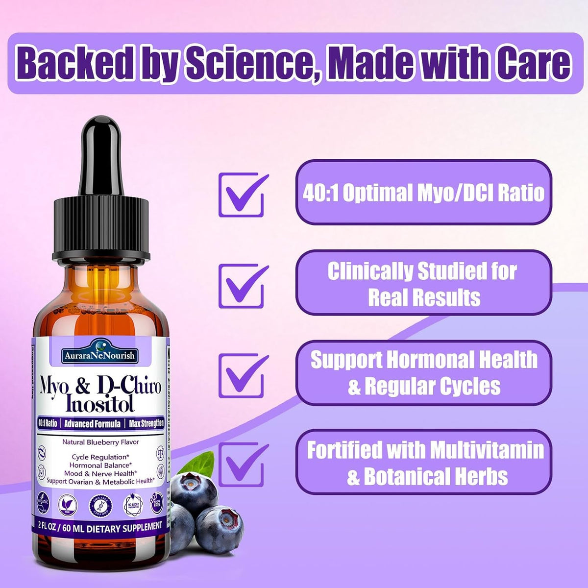 Myo-Inositol & D-Chiro Inositol Supplement for Women, 40:1 Ratio Support Hormone Balance & Ovarian W. Organic Chaste Tree Berry, Ceylon Cinnamon for Healthy Cycle Regulation, Mood, Nerve