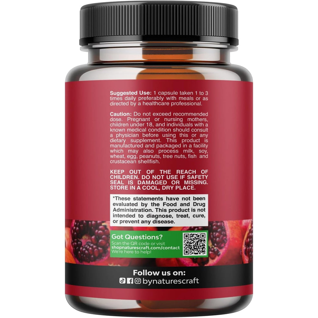 Advanced Pomegranate Extract Capsules - Powerful Antioxidant & Healthy Heart Support - Easy to Swallow Pomegranate Supplement - Superfood for Energy & Gut Health Support - Third Party Tested - 60 Ct