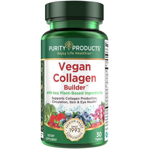 Vegan Collagen Builder - Organic Whole Foods Fruits + Veg, Silica, Lutein, Vitamin C, Biotin, Grape Seed - Amino Acids Glycine, Lysine + Proline Collagen Boosters (30 Servings, Tablets)