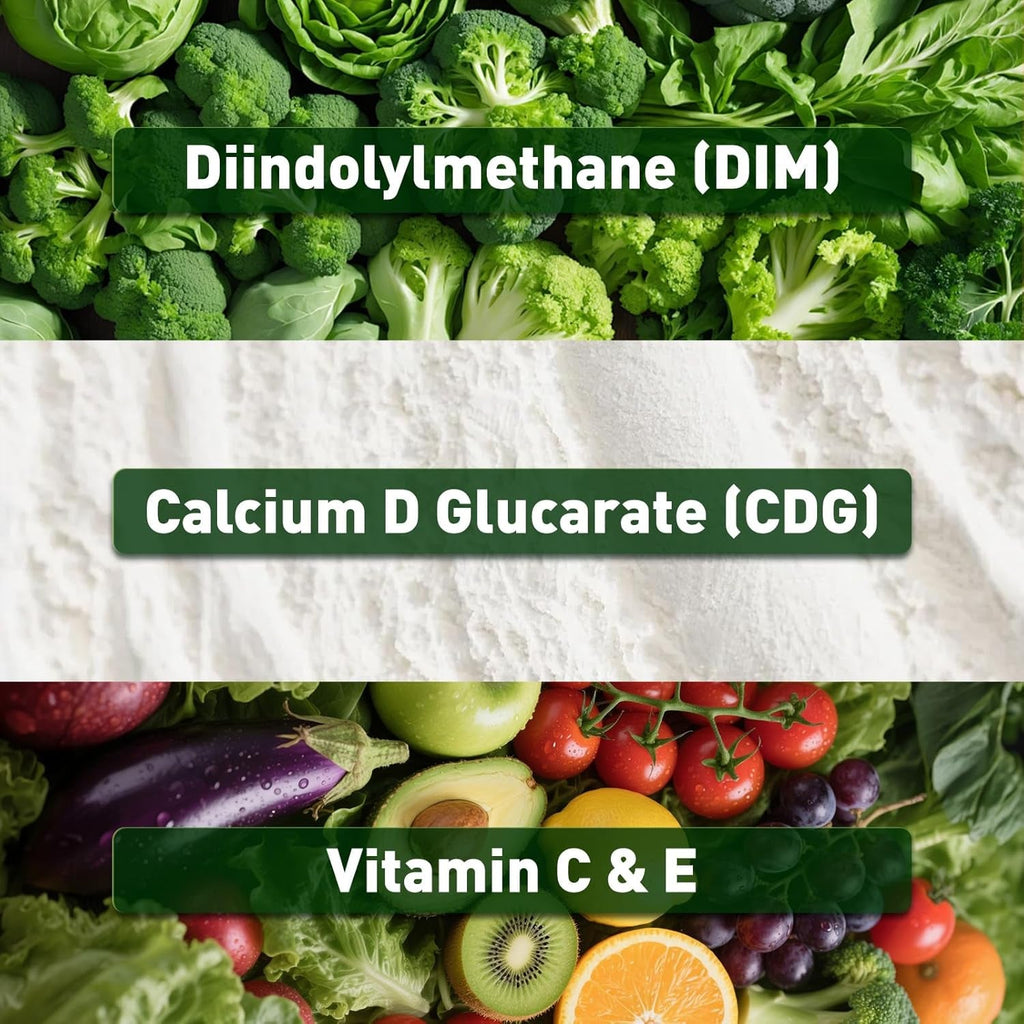 Duwhot DIM Supplement with Calcium D-Glucarate, Estrogen Supplement for Women Men Adults, DIM Calcium D Glucarate with Vitamin C & E, Hormone Balance & Liver Health Support, Sugar-Free, 60 Count
