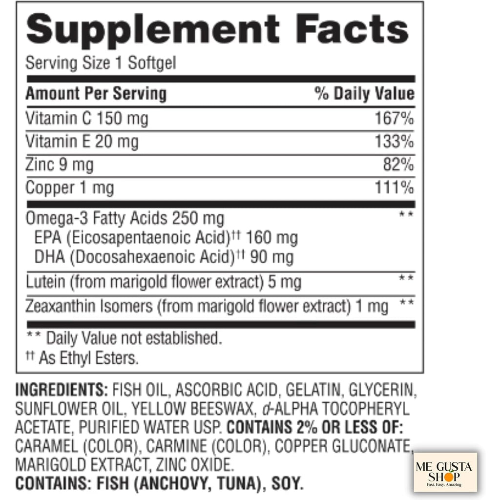 Equate Vision Formula 50+ Softgel Dietary Supplement, 300 Count + Me Gusta Sticker
