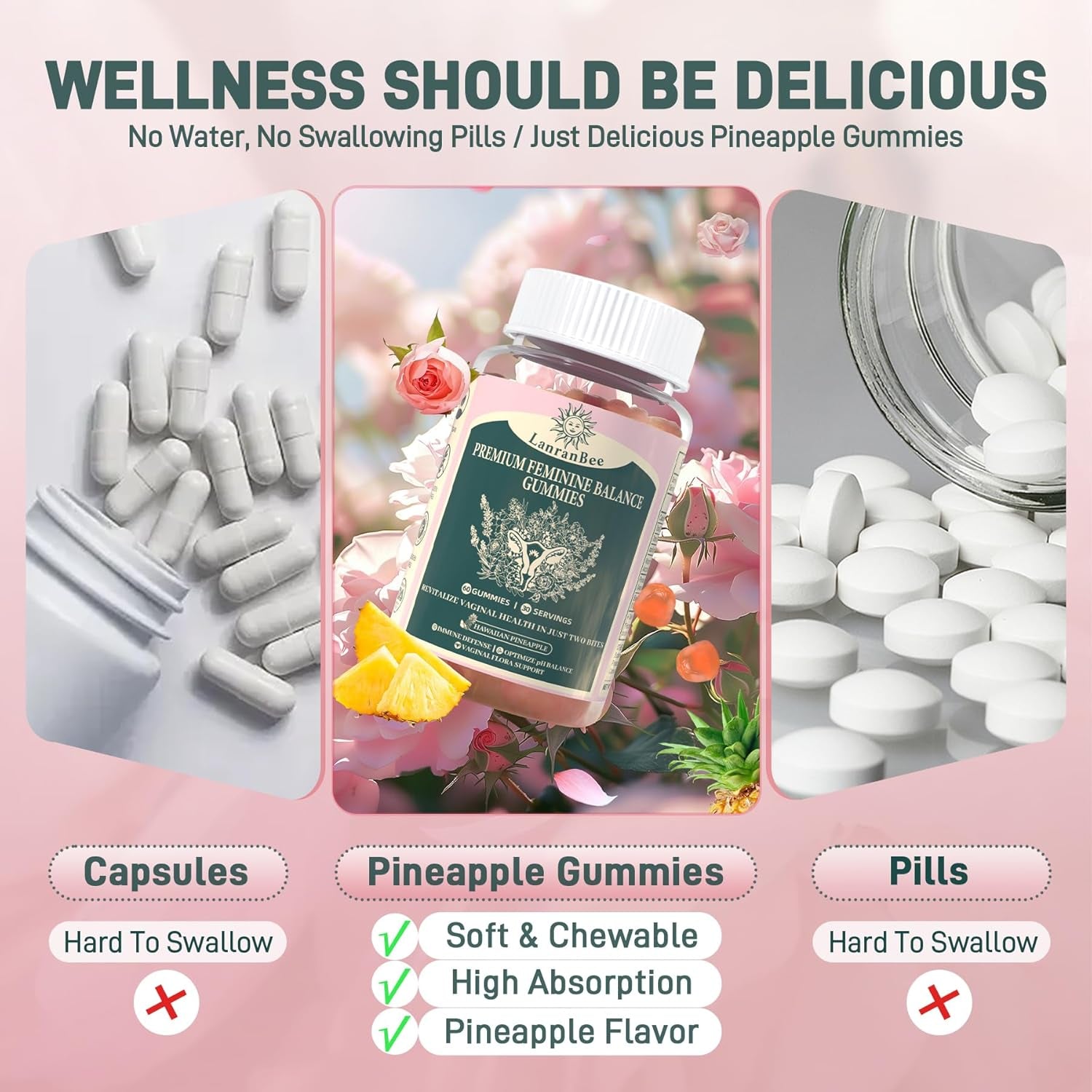 Premium Feminine Balance Gummies Vaginal Probiotic - for Women’S Ph Balanced Health & Wellness - Immune Support - Vegan, Gluten-Free & Halal - Hawaiian Pineapple - 60 Gummies - 30 Servings (1)