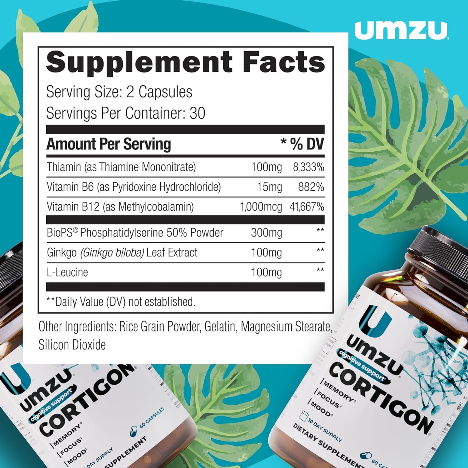 UMZU Cortigon Cortisol Support Supplement, 30 Day Supply – Natural Formula with Ginkgo Biloba, Phosphatidylserine, Vitamin B12 & B6 – Supports Healthy Stress Management, Mood, Focus & Cognitive Health