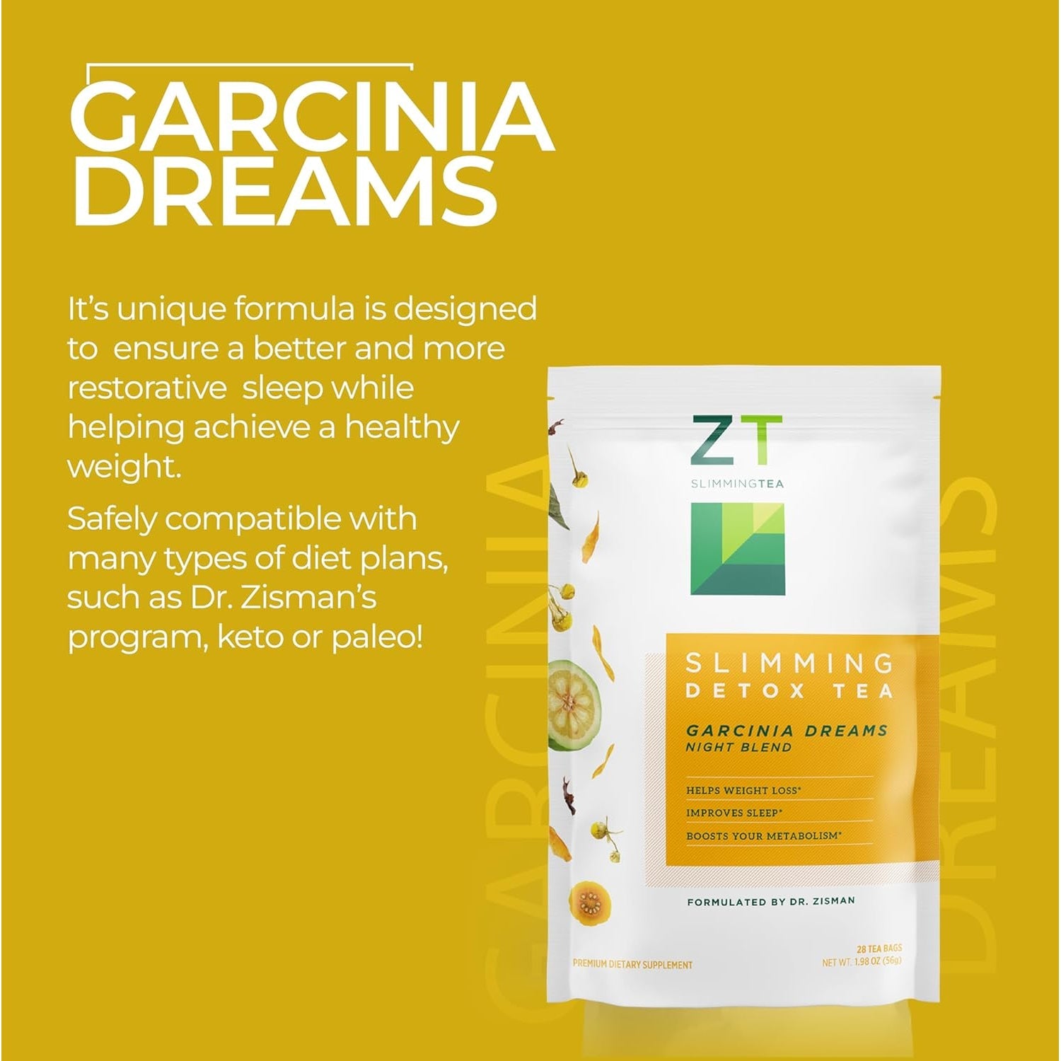 Dr. Zisman ZT Slimming Detox Tea - Garcinia Dreams Night Blend Weight Loss Tea - Muscle Tension - Enhanced Digestion, Healthy Rest While Burning Calories (28 Tea Bags)