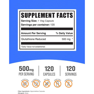 Bulksupplements.Com Glutathione Reduced Capsules - Glutathione Supplement - Gluten Free, 1 Capsule per Serving, 120 Capsules (Pack of 1)