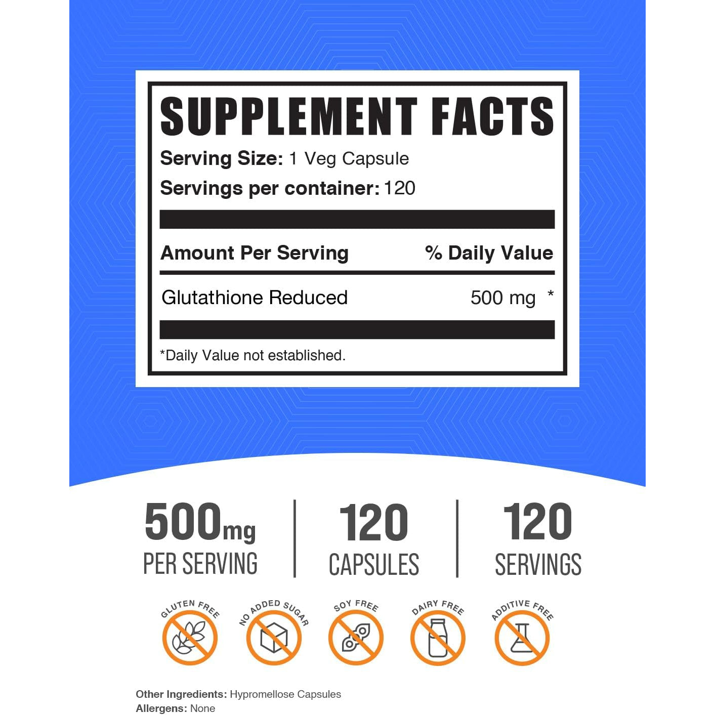 Bulksupplements.Com Glutathione Reduced Capsules - Glutathione Supplement - Gluten Free, 1 Capsule per Serving, 120 Capsules (Pack of 1)