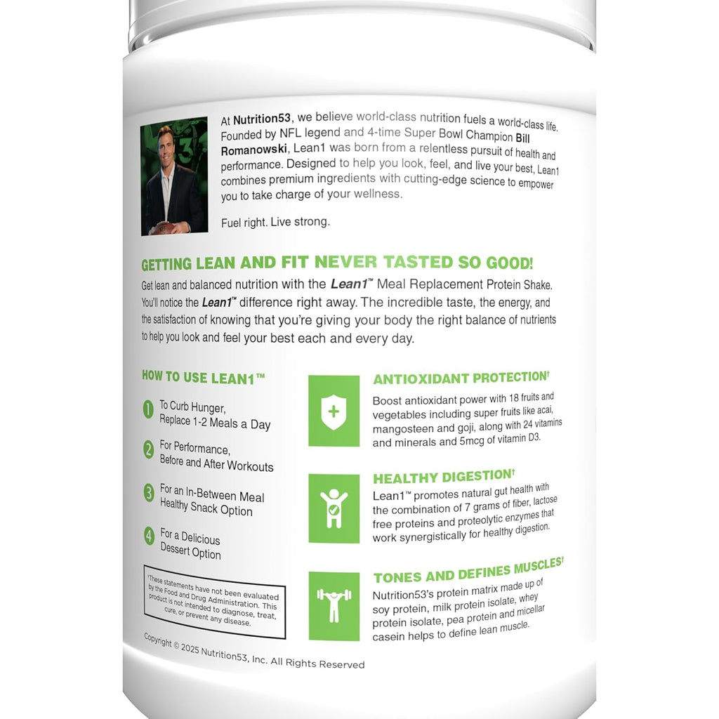 Lean1 Meal Replacement Protein Shake, Strawberry Flavor, 15 Serving Tub
