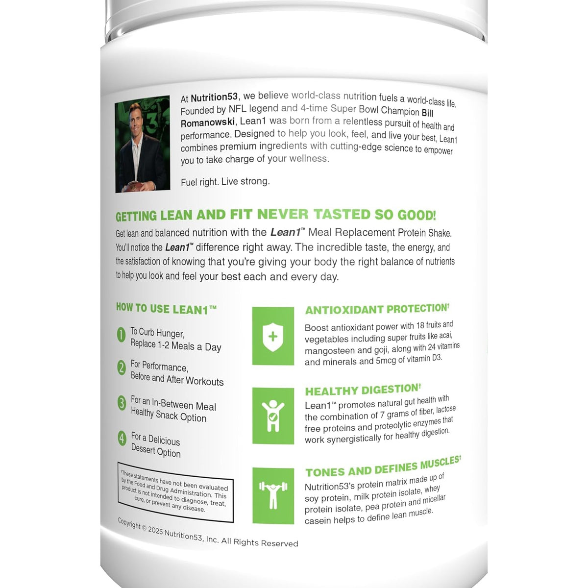Lean1 Meal Replacement Protein Shake, Strawberry Flavor, 15 Serving Tub