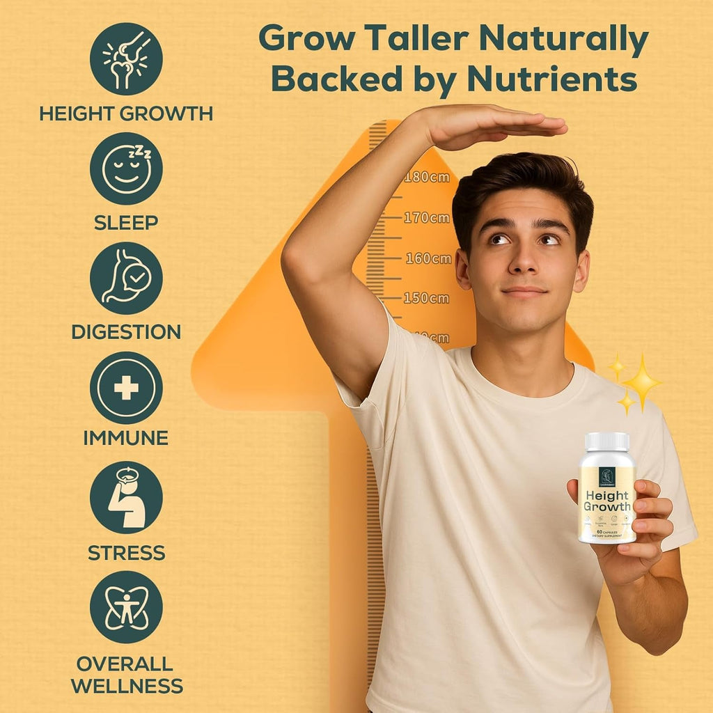 25-In 1 Bone Strength Supplement - for Natural Growth, Digestion and Stress - High Absorption - Calcium, Magnesium, Zinc, Ashwaganda and Multivitamins for Age 12+ | 60 Caps