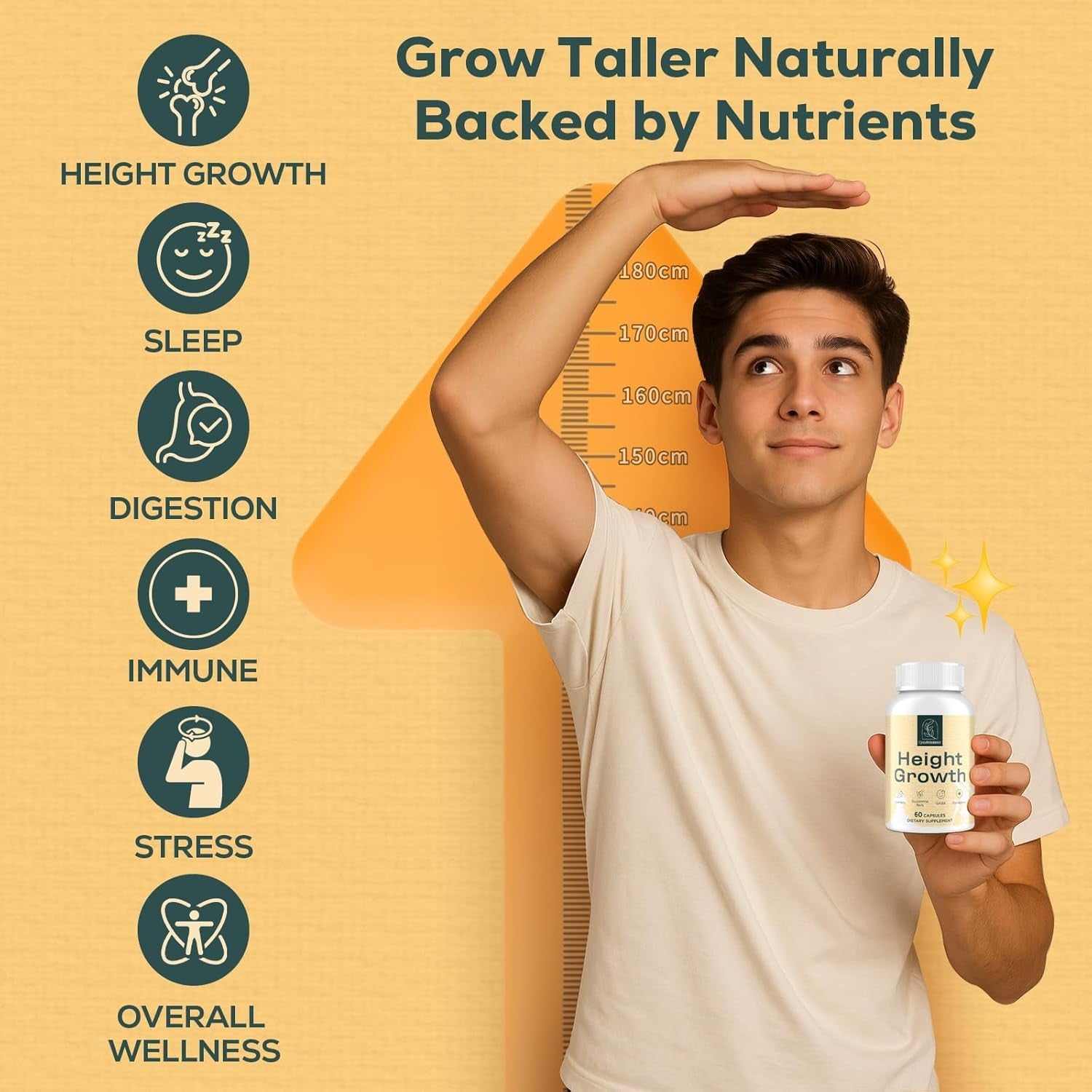 25-In 1 Bone Strength Supplement - for Natural Growth, Digestion and Stress - High Absorption - Calcium, Magnesium, Zinc, Ashwaganda and Multivitamins for Age 12+ | 60 Caps