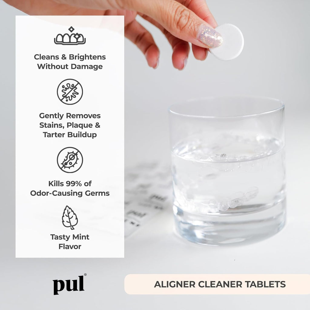 PUL Retainer Cleaner Tablets - Aligner Cleaner for Invisalign and Clear Aligners, Daily Retainer Cleaning Tablets and Denture Cleaner Tablets - Removes Odor, Stains and Plaque - 30 Day Supply