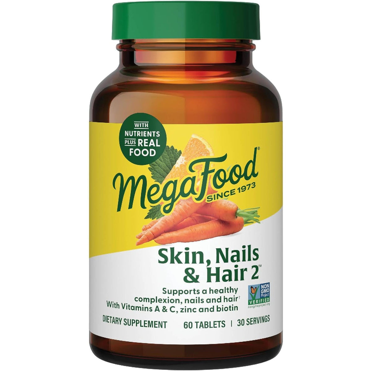 Megafood Skin, Nails & Hair 2 - Vitamins for Women & Men - Biotin, Vitamin A, C, Zinc, B6, E, Pantothenic Acid - Vegan - Made without 9 Food Allergens - 60 Tabs (30 Servings)