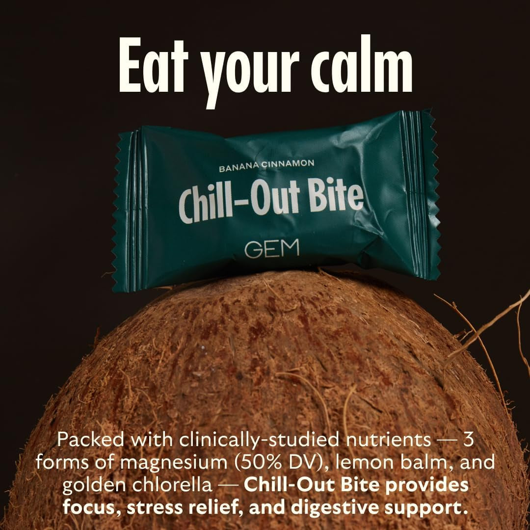 GEM Calm Bite | Supports Calm Mind & Clarity | Magnesium L-Threonate, Golden Chlorella, Lemon Balm | Holistic Non-Habit Forming | Gluten Free, Soy Free, Banana Cinnamon (7 Count)