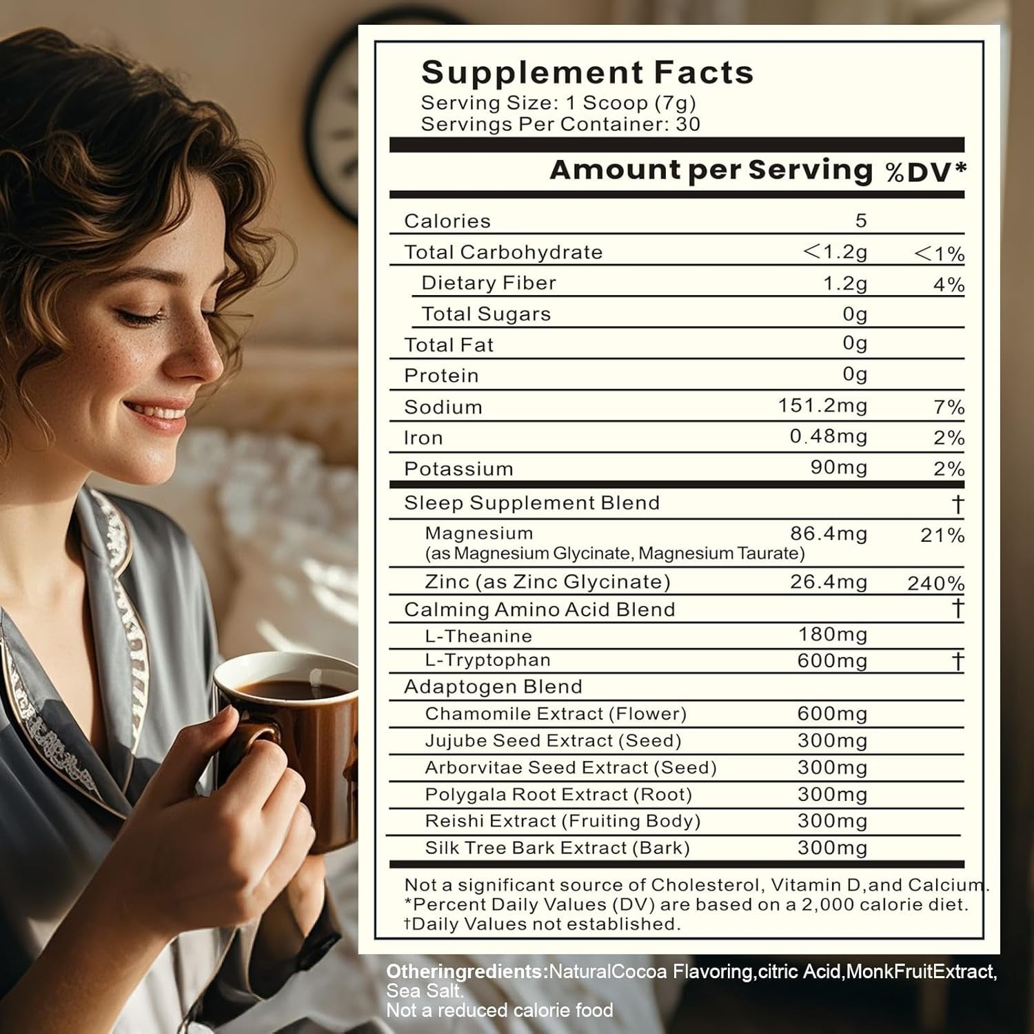 Magnesium Hot Cocoa – Melatonin-Free Natural Sleep Aid Hot Chocolate for Adults with Reishi Mushroom, L-Theanine & Zinc Glycinate – Relaxation & Restful Sleep Support Mushroom Coffee, 30 Servings