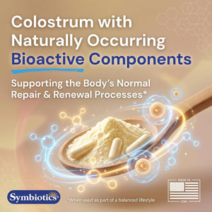 Symbiotics Colostrum Vegetable Capsules, 120 Count - Immune & Gut Support with Lactoferrin and Naturally Occurring Igg - Gluten Free, Rbst-Free - 120
