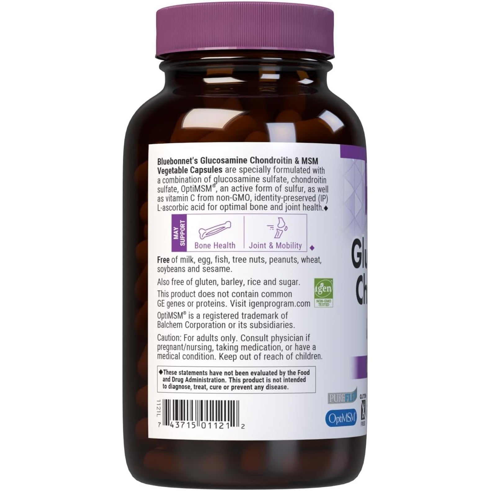 Bluebonnet Nutrition Glucosamine Chondroitin plus MSM, Glucosamine, Chondroitin Sulfate, Vitamin C & Optimsm, Bone & Joint Health, Non GMO, Gluten Free, Soy Free, Milk Free, 180 Vegetable Capsules