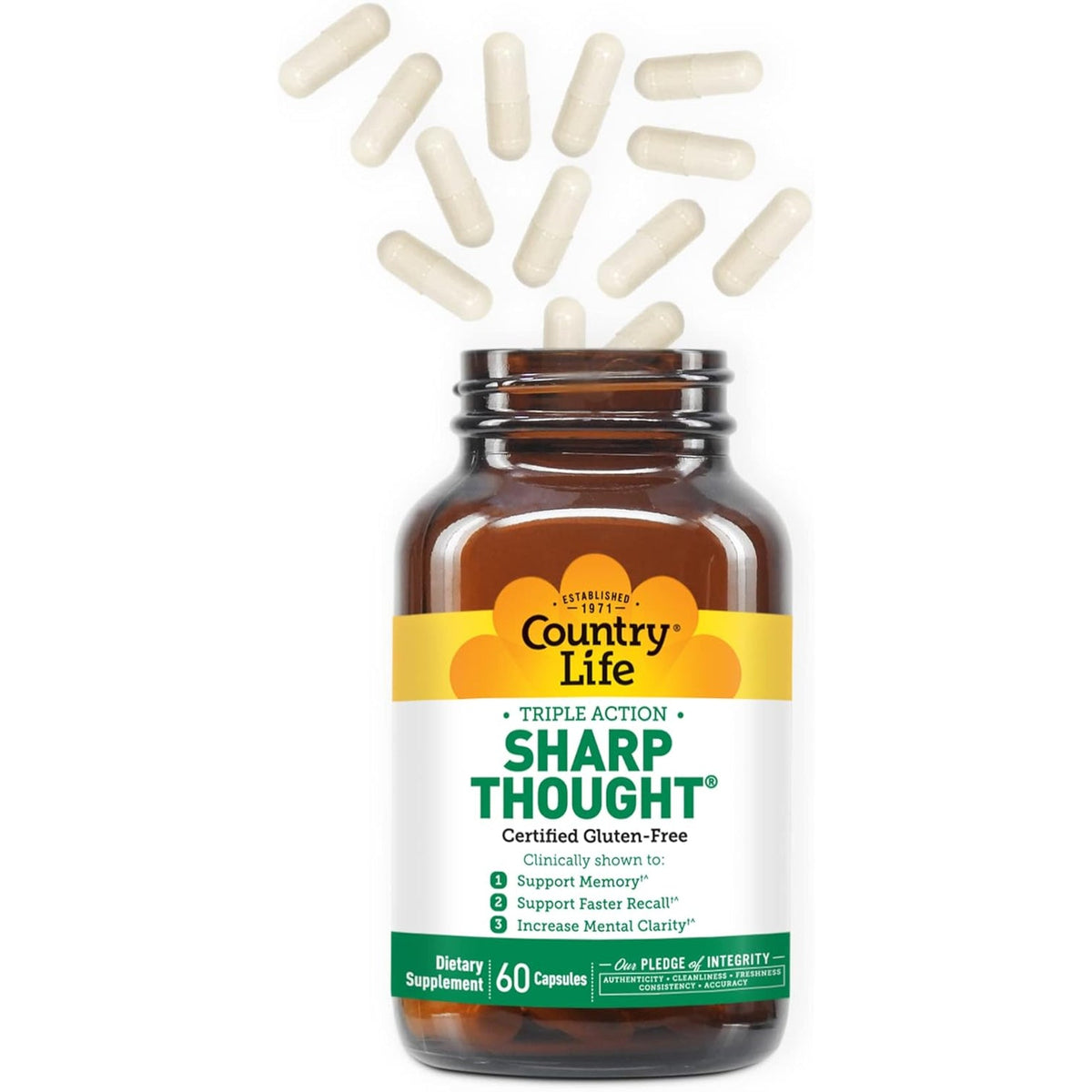 Country Life Sharp Thought - Memory & Cognitive Support Supplement – Sharp-Ps Gold Phosphatidylserine + DHA – Promotes Mental Clarity & Faster Recall – Gluten-Free, 60 Capsules