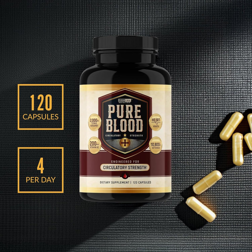 Pure Blood - Advanced Circulatory Support, Clinically Dosed Ingredients, Cholesterol & Lipid Balance, Clean + Transparent Formula, 120 Capsules