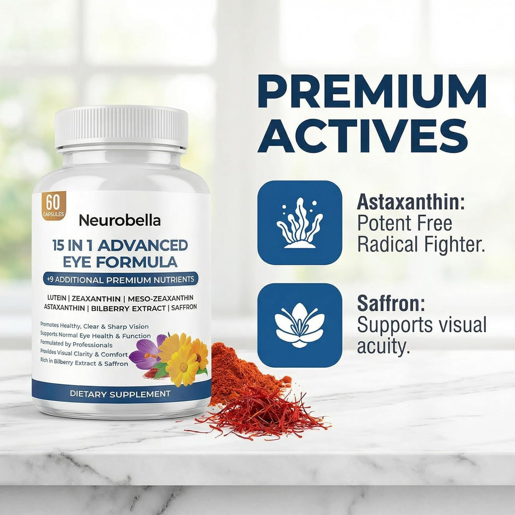 15-In-1 Advanced Eye Formula, Eye Support Formula for Daily Comfort with Lutein, Zinc, Luteolin, 60 Capsules