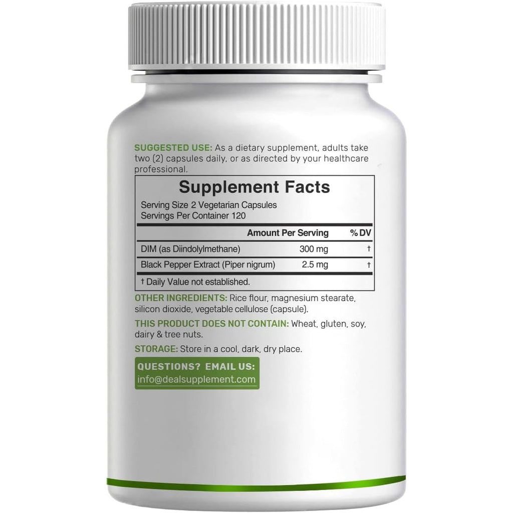 DIM Supplement 300Mg with Black Pepper, 240 Vegetarian Caps, 4 Months Supply | 2-In-1 Dim Supplement for Women & Men | Diindolylmethane plus Black Pepper Extract for Enhanced Absorption*