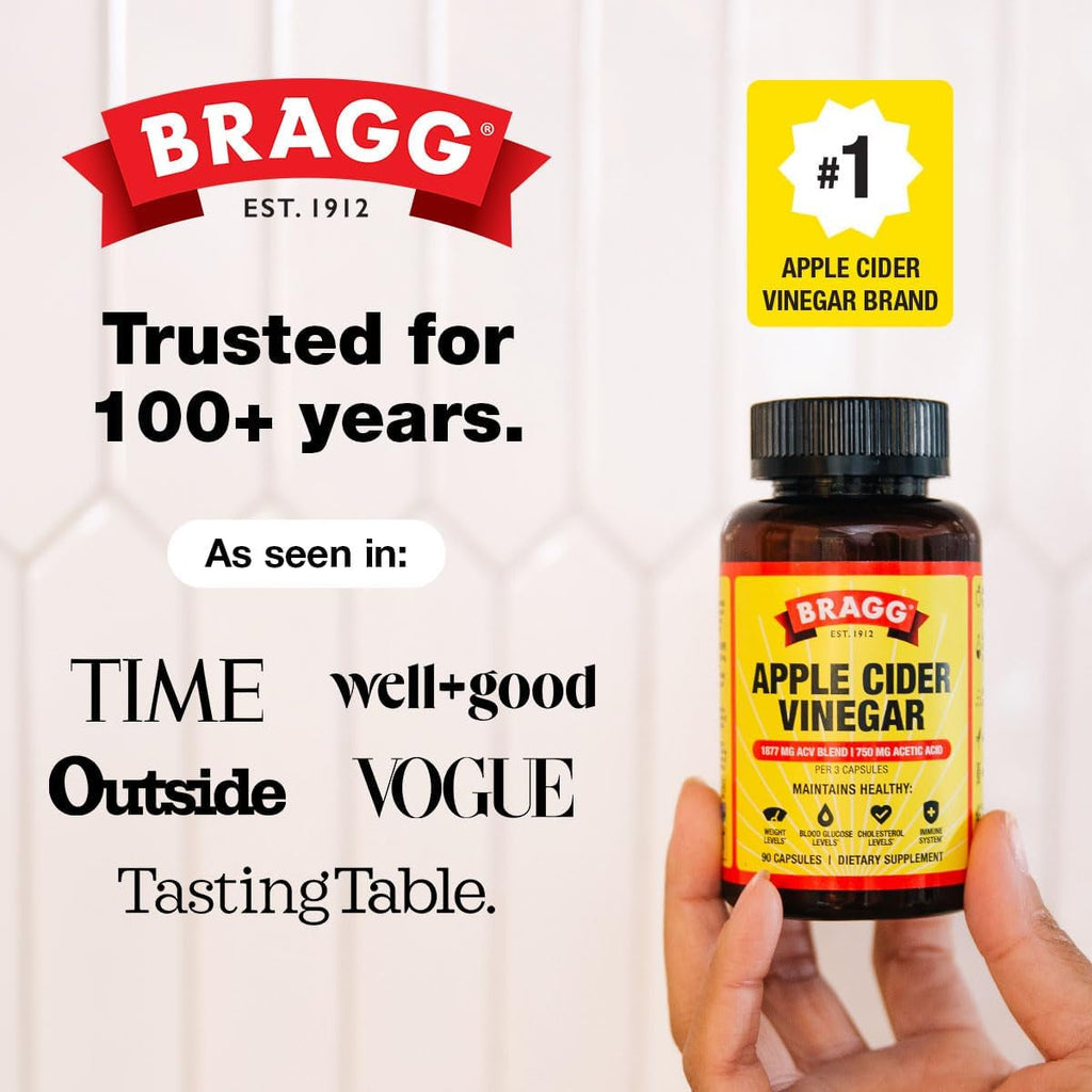 Bragg Organic Apple Cider Vinegar Capsules with Vitamin D and Zinc - 90 Count - Supports Immune System