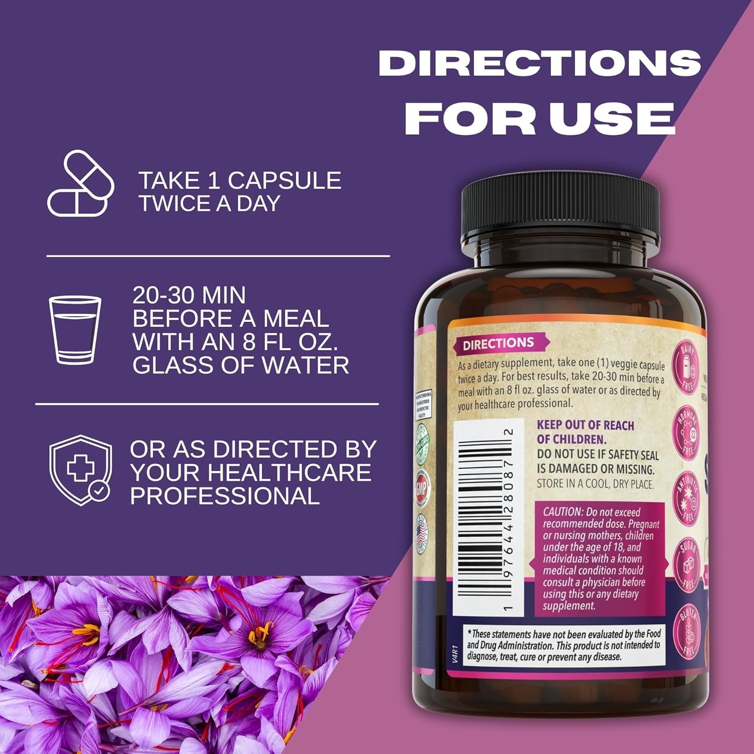 100% Pure Saffron Extract - Supports Weight and Appetite Health, Mood, Focus, Memory, Digestion, Eye, Skin and Brain Health. NSF Certified Saffron Supplements for Women and Men.
