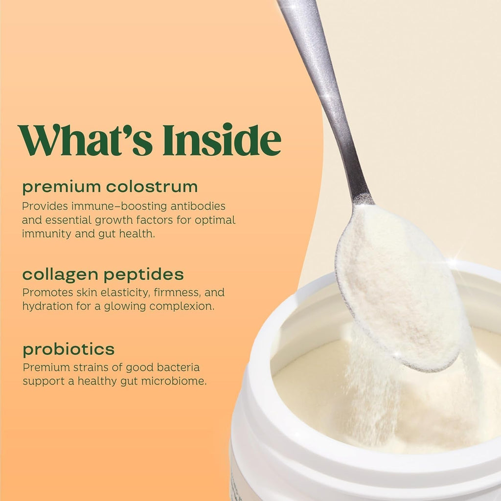 Bloom Nutrition Bovine Colostrum Powder for Gut Health, Immune Support, Hair Growth & Beauty Supplement, Gluten Free, Sugar Free | Orange Cream, 25 Servings