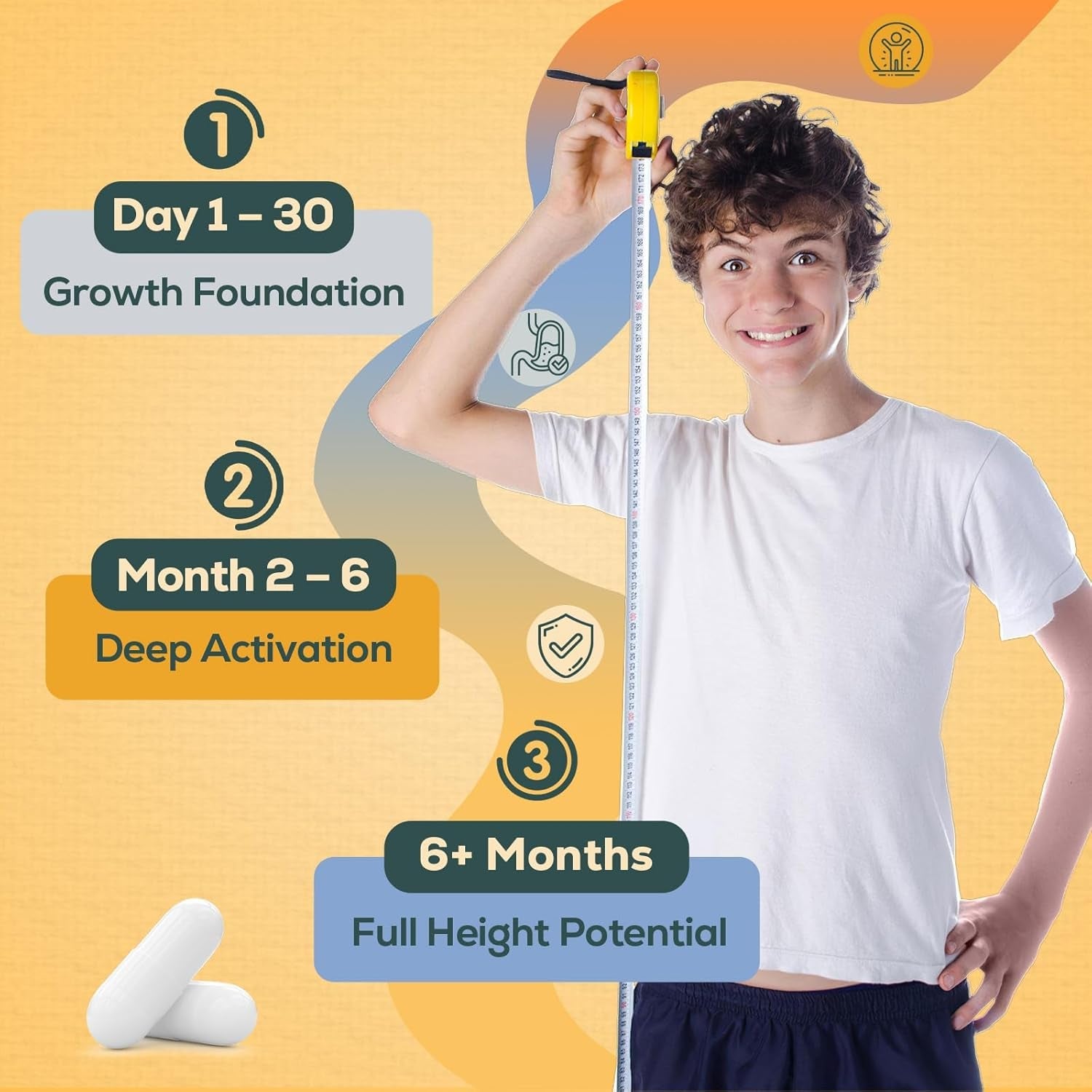 25-In 1 Bone Strength Supplement - for Natural Growth, Digestion and Stress - High Absorption - Calcium, Magnesium, Zinc, Ashwaganda and Multivitamins for Age 12+ | 60 Caps