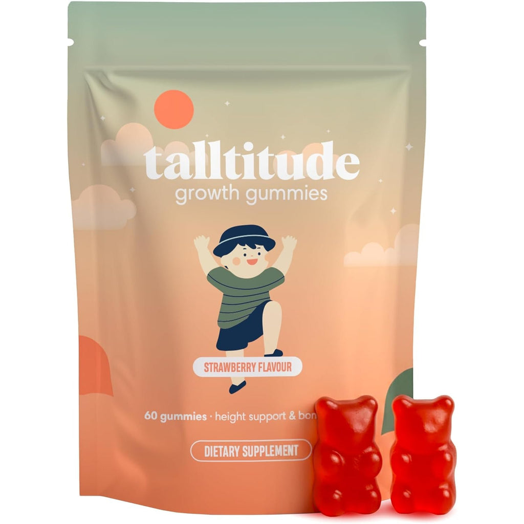 Talltitude Growth Gummies - Natural Height Support & Bone Strength Supplement for Kids & Teens with Vitamin D, Calcium, Ashwagandha, L-Arginine - 60 Gummies